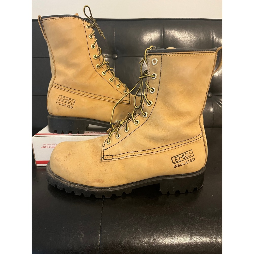 Vintage Lehigh Tan Roughout Leather Insulated Steel Toe Work Boots 10.5D